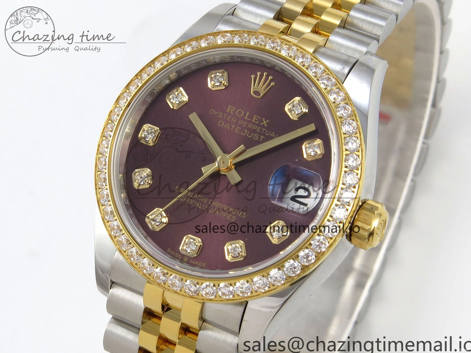 MiroTime 0207 Effortless DateJust 31 278383RBR THBF 1:1 Best Edition 904L Steel Brown Diamonds Dial Diamonds Bezel on SS YG Jubilee Bracelet HZ Cal. 10